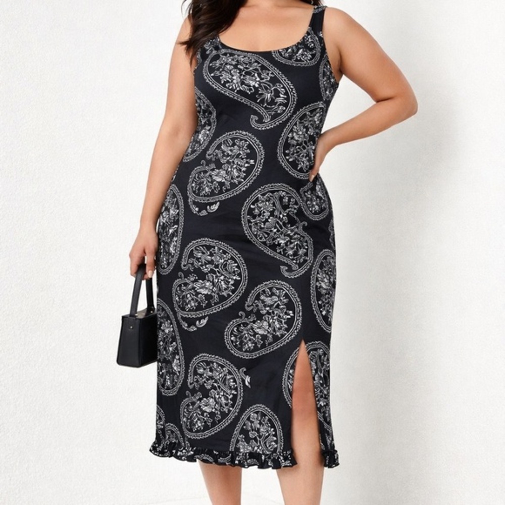 Citrine Black Paisley Midi Dress Sleeveless Size 14 NWT